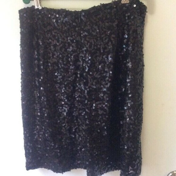 Black Sequin Mini Pencil Straight Skirt Tahari 6 - Picture 7 of 8